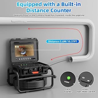 Inspection Camera with Locator,512Hz Transmitter,Distance Counter | Self-Leveling,165FT/7MM Cable,10 Screen,32GB Card,4500mAh Battery,1080P Sewer Camera with 12PCS Lights(S850DSTKM+Locator)
