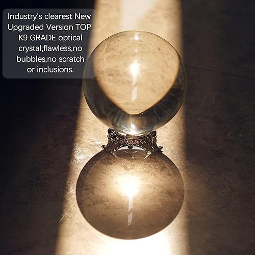 Miniatura 2 de Pisapapeles de bola de cristal ámbar de 3.9 pulgadas con soporte plateado curativo, figura de bola de cristal decorativa coleccionable, bola de