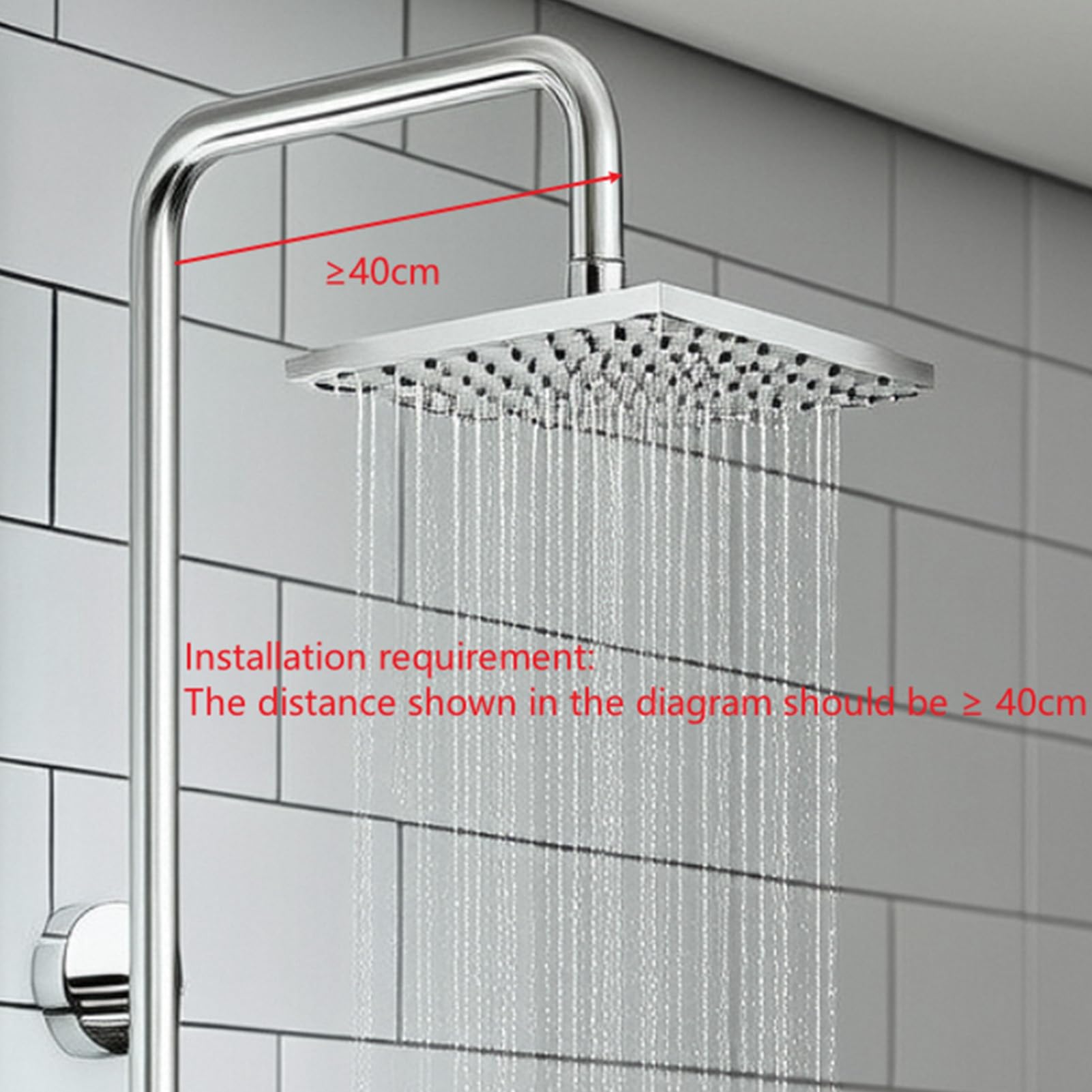 Alcachofa de ducha de techo de acero inoxidable 50x50 cm, ducha de lluvia cuadrada empotrada con conector G1/2 recto, para baño moderno