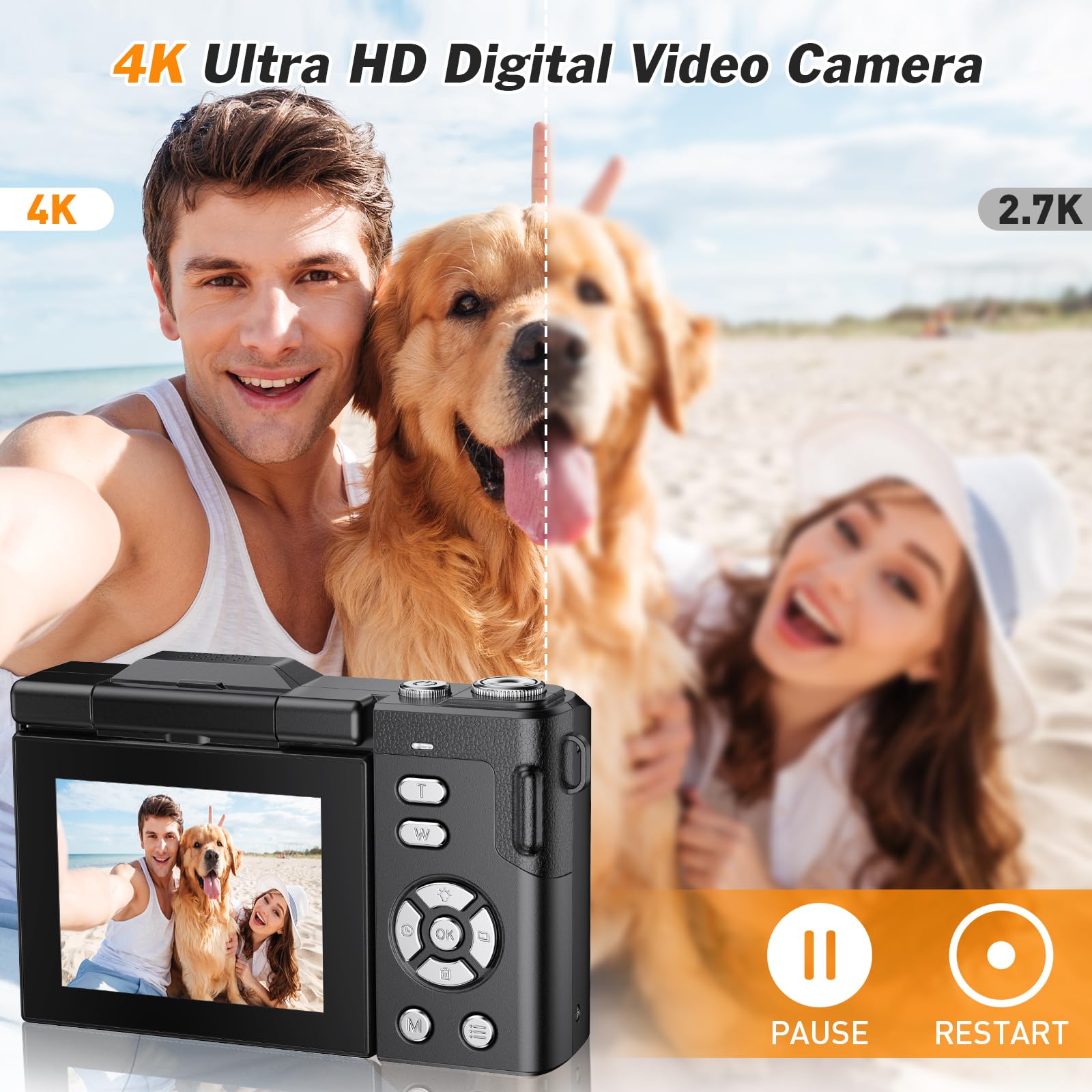 Cámara de Fotos 48MP 4K Cámara Digital Compacta con Zoom 16X 2,8" LCD Compacta Portátil Cámara con Tarjeta 32GB para Niños Principiantes Adulto (Negro)