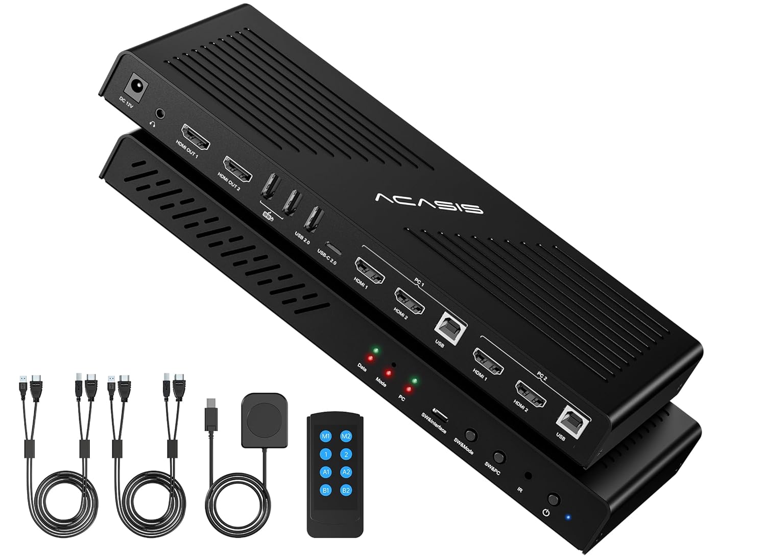 ACASIS KVM Switch 2 Monitors 2 Computers 4K@60Hz, EDID Emulation, Dual Monitor KVM with 4*USB2.0 for 2 Computers Share Keyboard & Mouse, IR Remote, Hotkey Switch, L/R Audio, and 2*KVM Cables