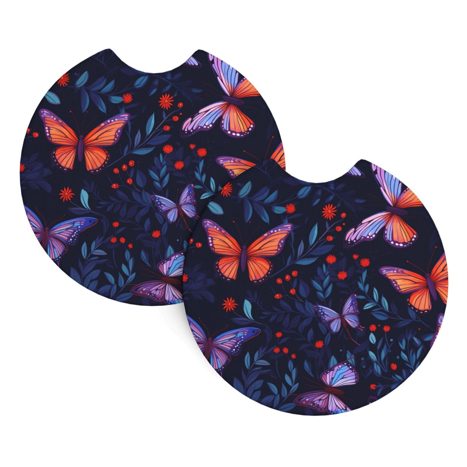 Background with Night Butterflies Printed Two Sets of Anti Slip and Waterproof Beverage mats for General Purpose car Coasters