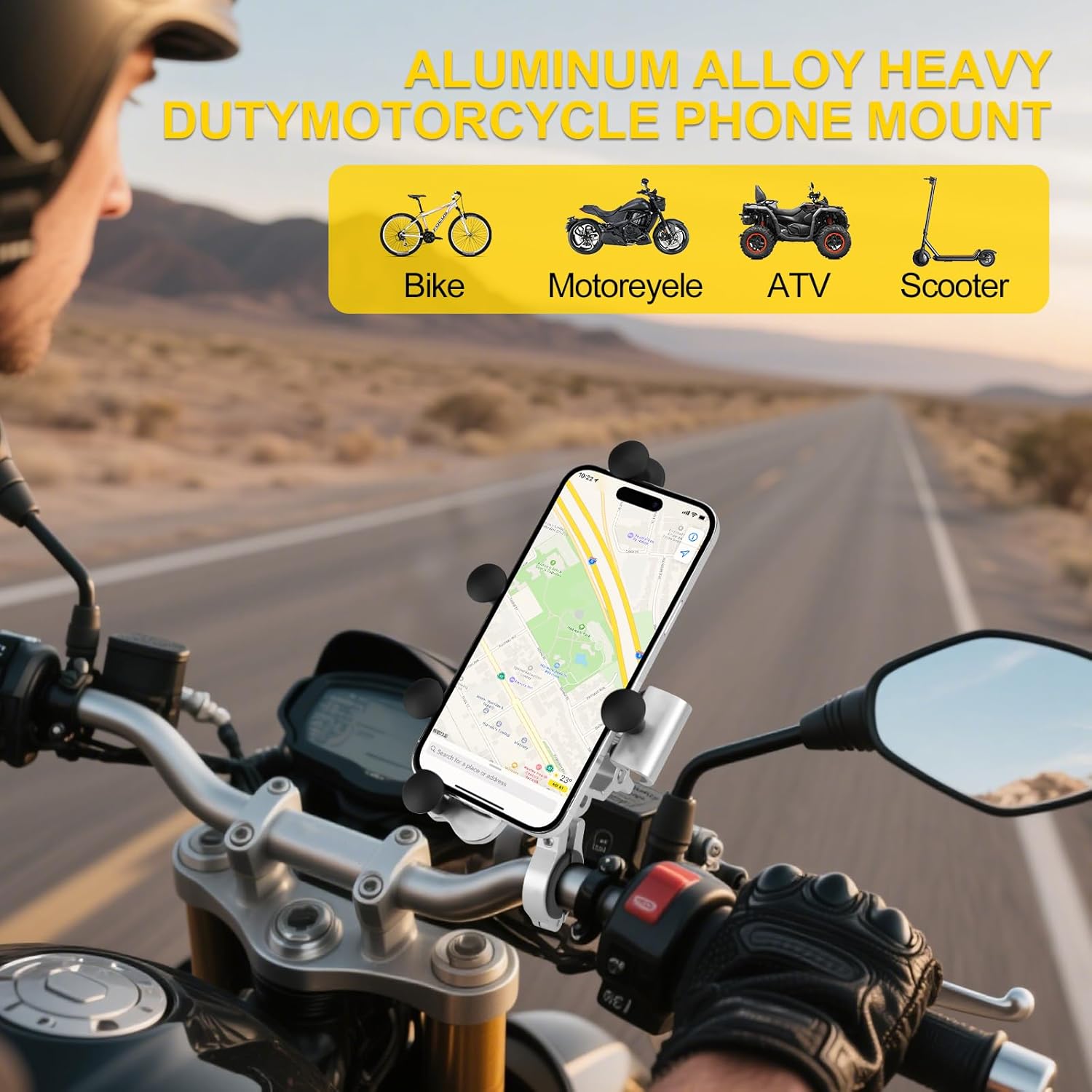 Aluminum Alloy Motorcycle Phone Mount Holder [Dual Vibration Dampener] [Metal Adjustment Arm] Motorcycle Handlebar Accessories,for 4.7-7.2 inch Samsung Apple Phone