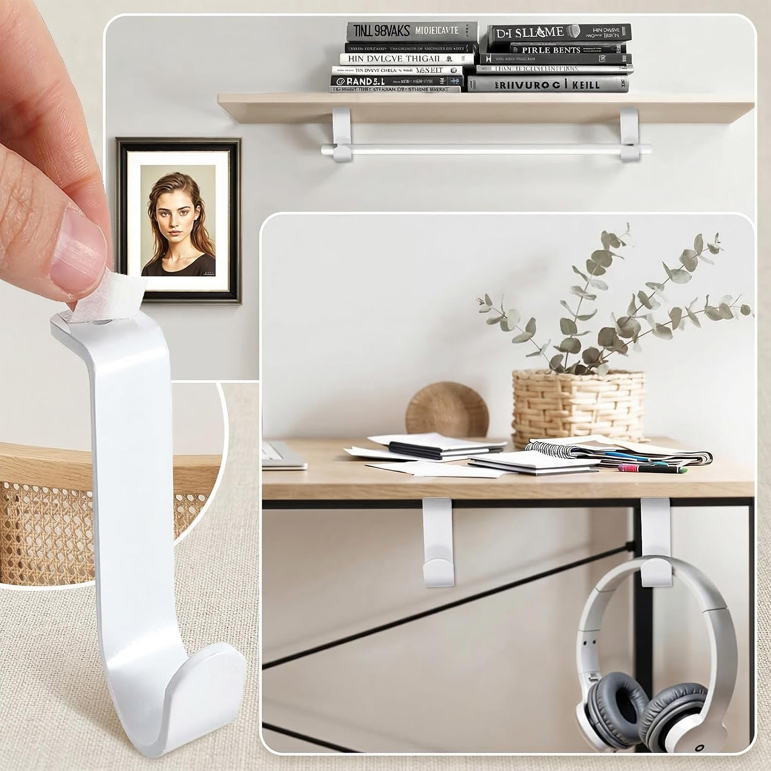 2 Pcs 1.38 Inch Closet Rod Brackets, Heavy Duty Metal Wall Mount Pole Holders with Screws for Shelf Rod Storage, Closet Pole Support for Living Room Bedroom Shelf Office (White)