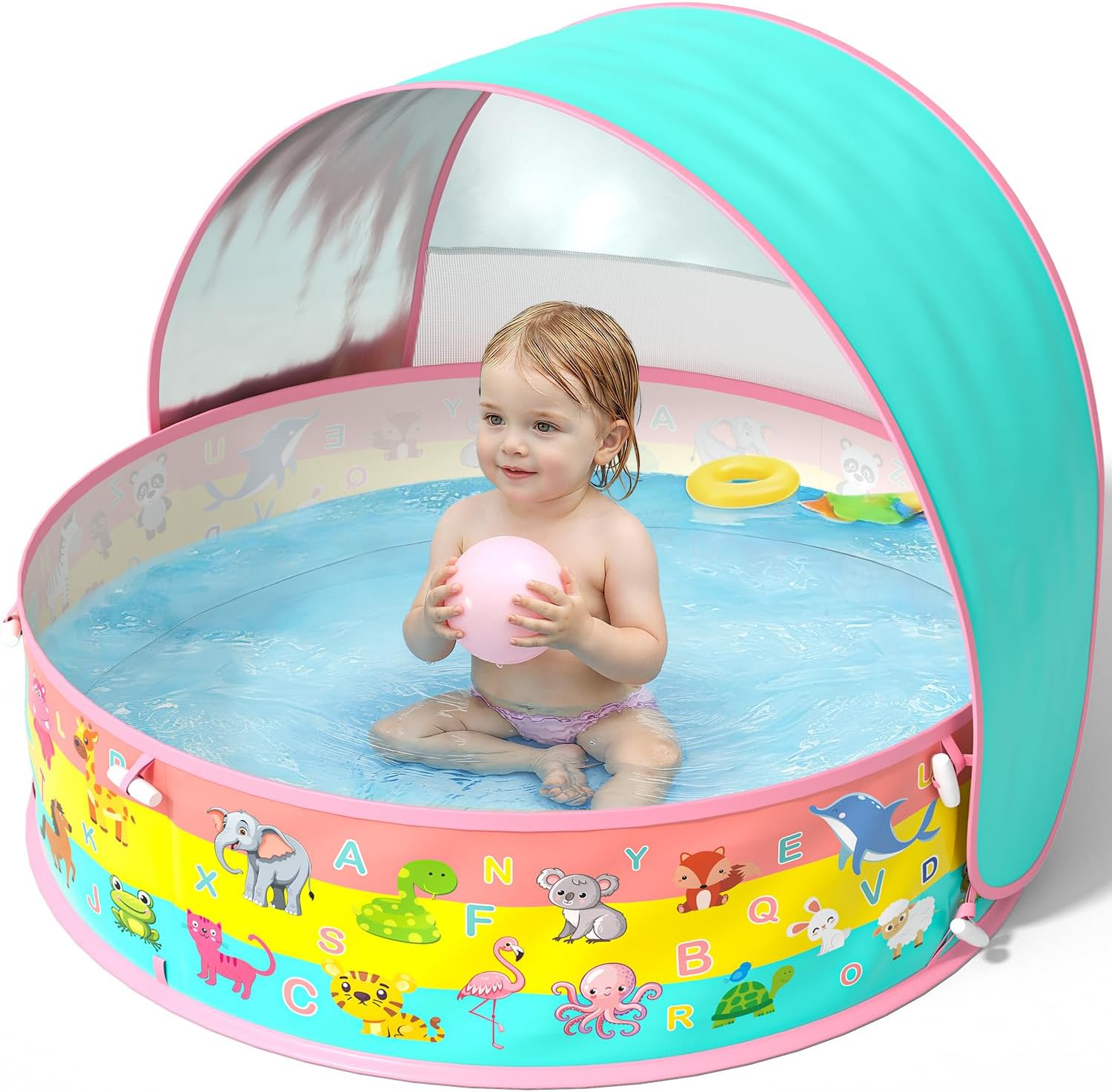 Kiddle Baby Pool with Canopy, Pop-Up Above Ground Pool, Foldable Infant Wading Pool for Toddlers 1-3, Baby Beach Tent, Portable Water Play Sum Toys for Child