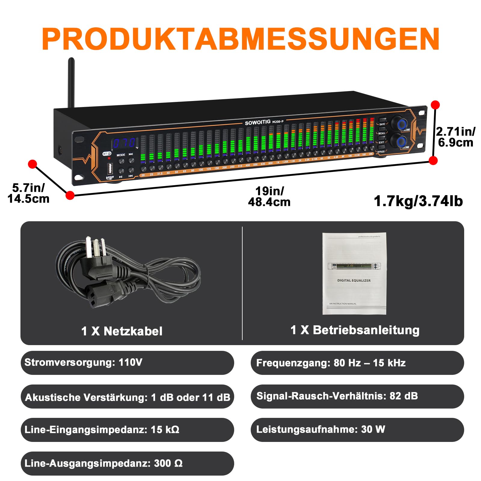 Equalizzatore stereo con EQ a 15 bande per sistema audio domestico, equalizzatore DJ Dual Channel