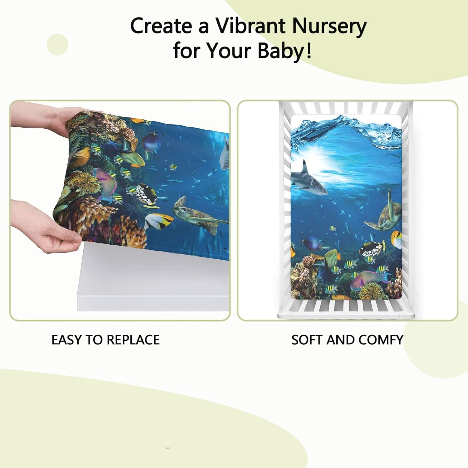 Sea Turtle Themed Fitted Crib Sheet,Standard Crib Mattress Fitted Sheet Ultra Soft Material-Crib Mattress Sheet or Toddler Bed Sheet,28“ x52“,Multicolor