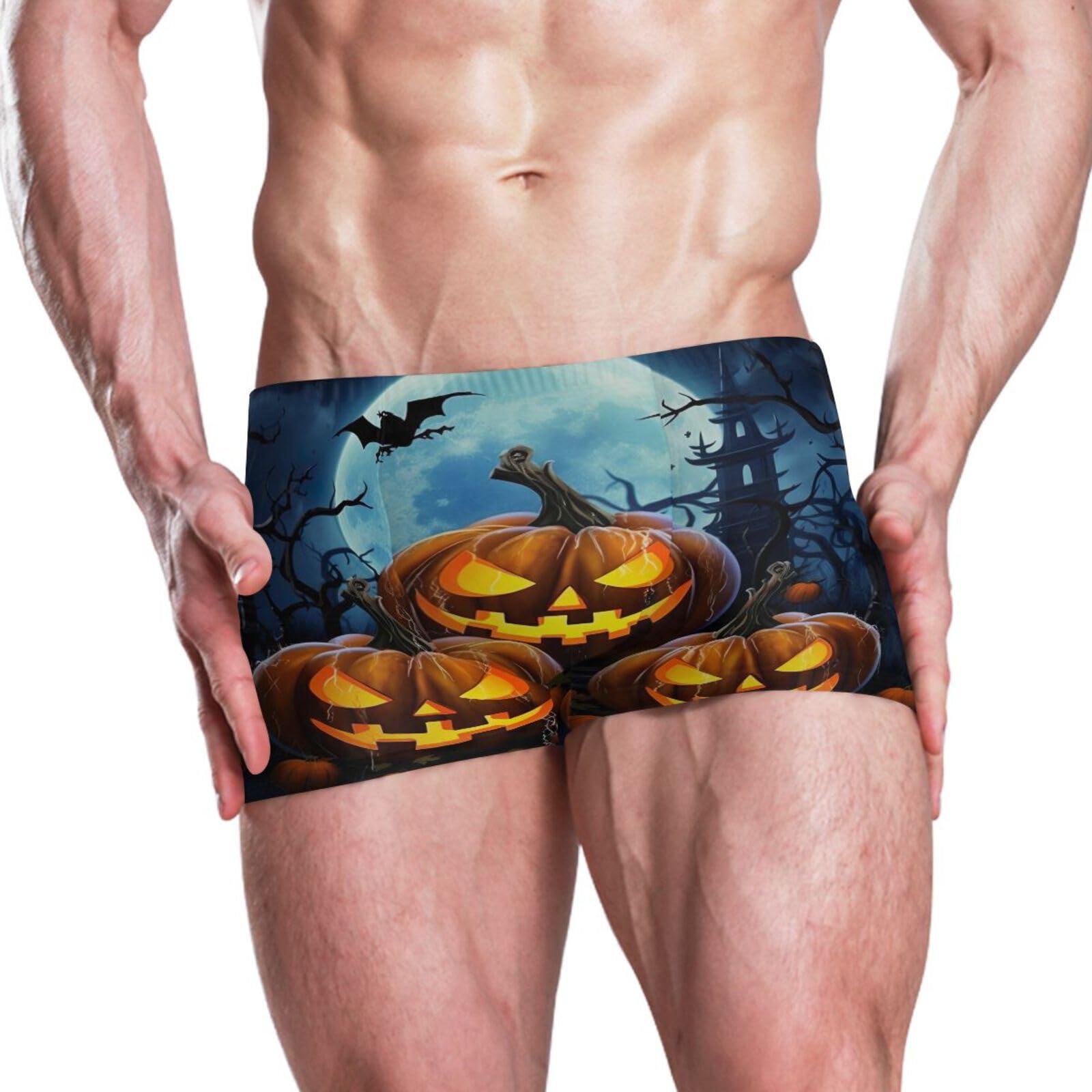 UMIRIKO Halloween Pumpkin Mens Swim Trunks Swimwear Bathing Suit Swim Brief Square Leg Board Short S-3XL 202a0700