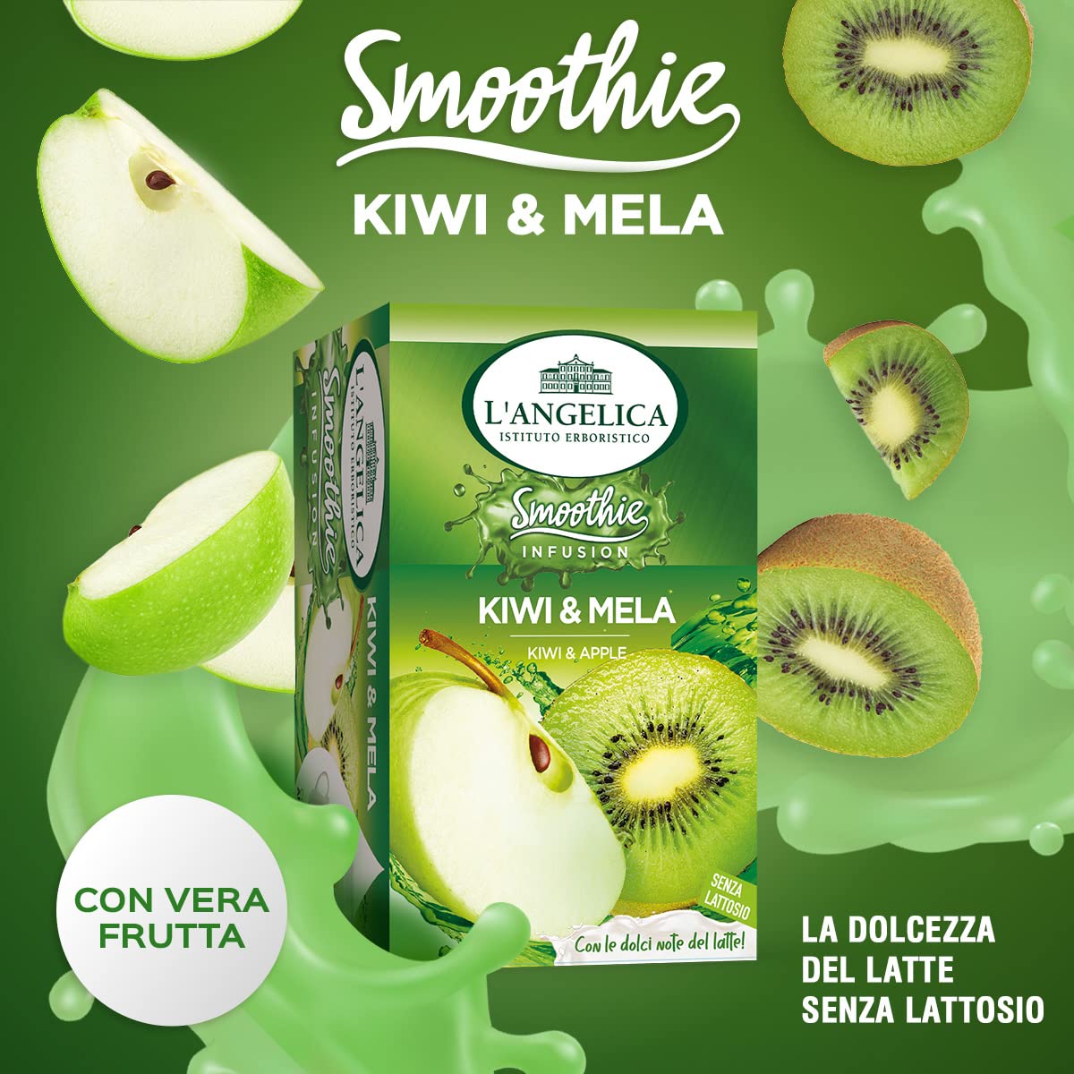 L'Angelica, Infuso Smoothie Kiwi e Mela, Infuso al Gusto Kiwi e Mela con Base Latte, Mix di Aromi per una Pausa di Dolce Relax, Zero Calorie e Senza Lattosio