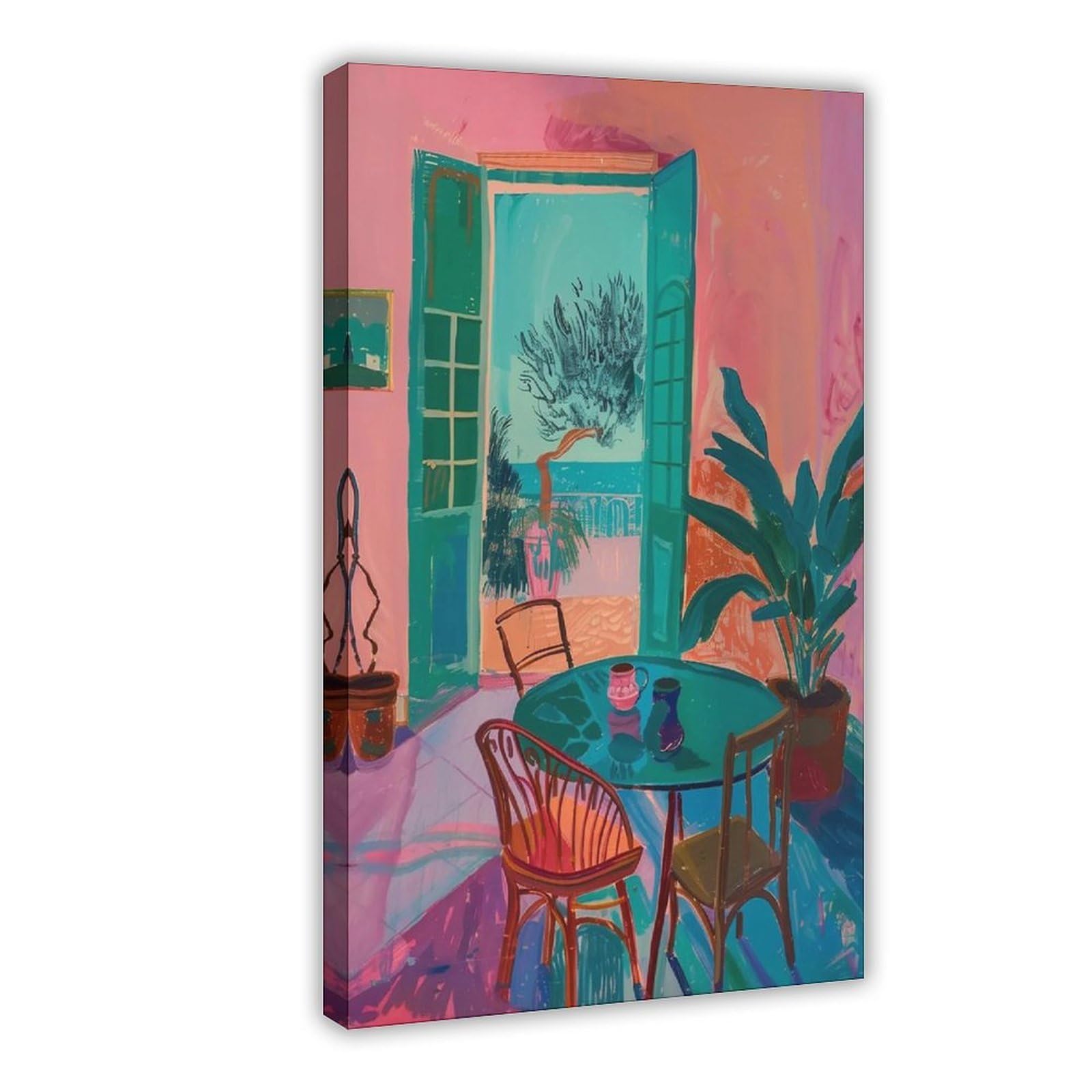 Flamint Mediterranean Window View Painting, Canvas Poster for Living Room Decor Gift