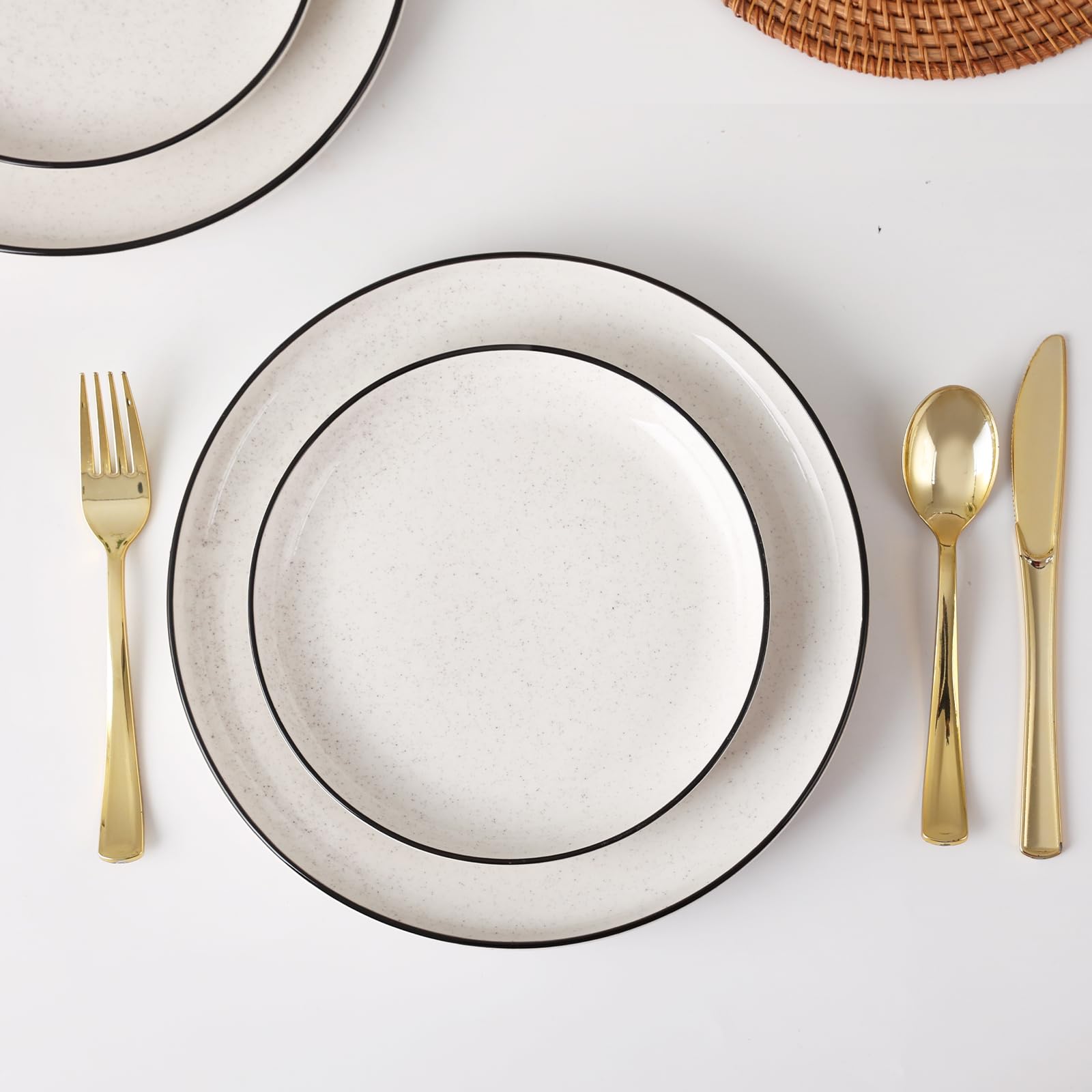 Plates and Bowls Sets for 4,12 Pieces Ceramic Dish set, White Dinnerware Set for Kitchen, Modern Design Plate Sets with Black Rim, Microwave and Dishwasher Safe