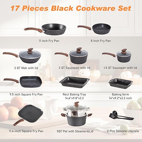 Miniatura 7 de DishDelight Juego de ollas y sartenes antiadherentes, antiadherentes de granito de inducción, utensilios de cocina de inducción, sartenes y