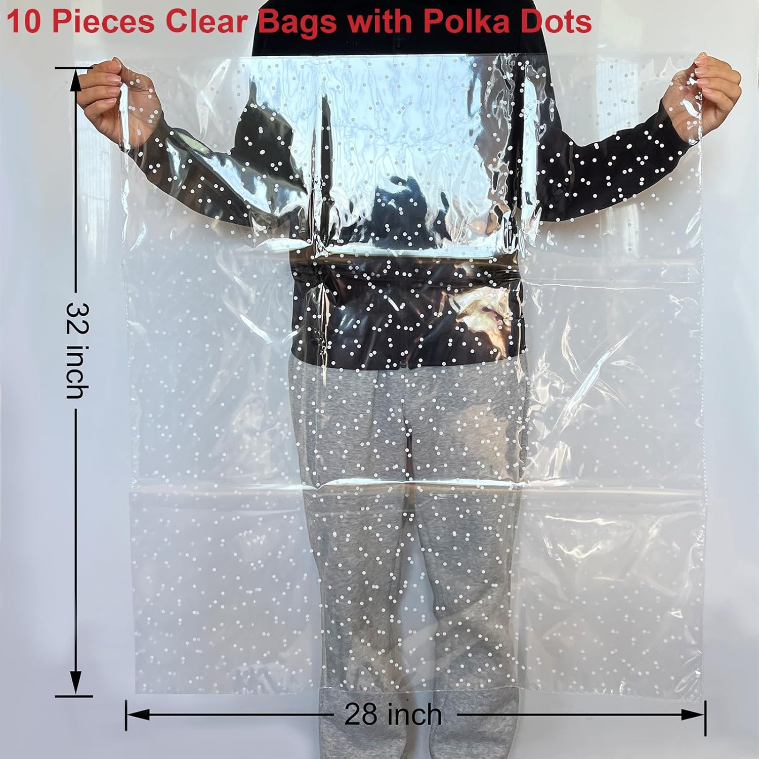 SYOGUA 10 Pack Clear Cellophane Bags with Polka Dots, 28'' x 32'' Large Basket Bags, 3 Mil Thicker Clear Gift Bag Cellophane Wrap for Christmas Gift Baskets Packaging - Image 2