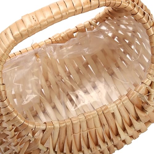 Miniatura 4 de Lyellfe Paquete de 2 cestas pequeñas para niña de las flores, cesta de mimbre con asa de forro de plástico, almacenamiento de dulces de huevos