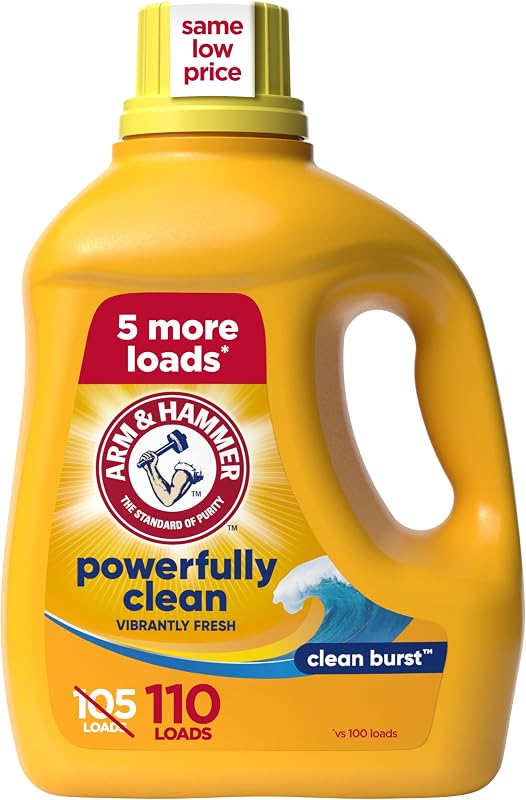ARM & HAMMER Liquid Laundry Detergent | Concentrated Formula, Powerful Clean, Clean Burst Scent, With 5 More Loads, 110 Fl Oz, 110 Loads
