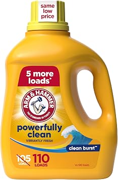ARM & HAMMER Powerfully Clean Liquid Laundry Detergent | Clean Burst Scent, 110 Loads, 110 fl oz