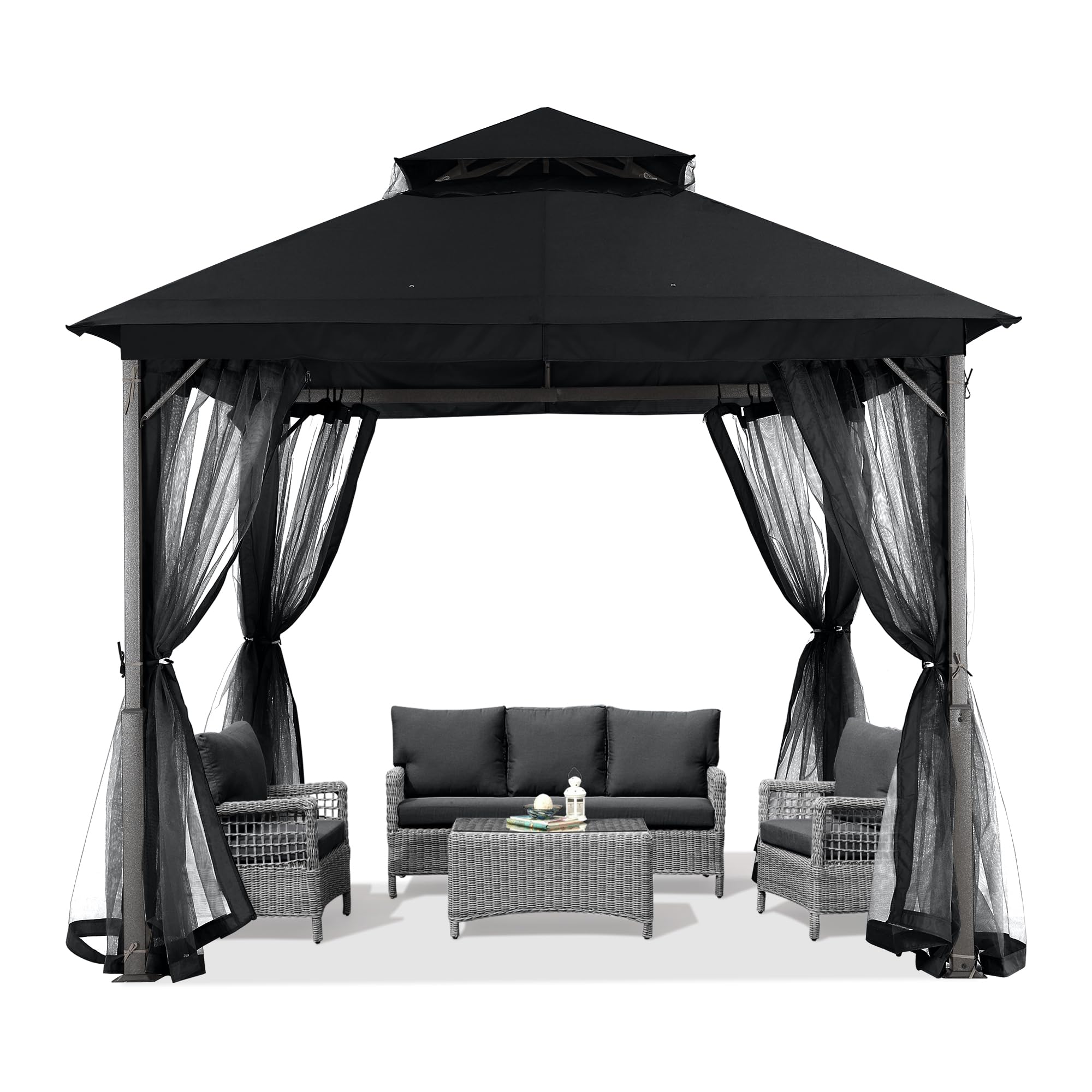 ABCCANOPY Pavillon Wasserdicht Stabil Winterfest Gartenpavillon，Doppeldachweichdach Hinterhof-Partyzelt mit Netz für Schatten und Regen
