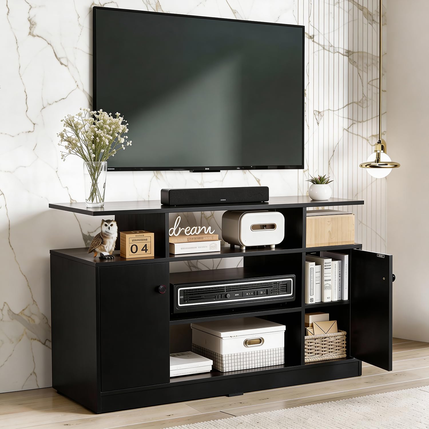 ABOUT SPACE TV Unit - Engineered Wooden TV Stand with Adjustable Shelf Storage Cabinet with Door for Console, Home Theatre, Books for Living Room - DIY Entertainment Unit for 32-50 Inch - Black