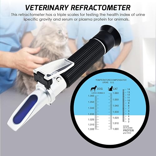 Miniatura 4 de Refractómetro clínico 3 en 1, refractómetro veterinario, refractómetro clínico a escala para orina de gato y perro Índice de salud de proteína
