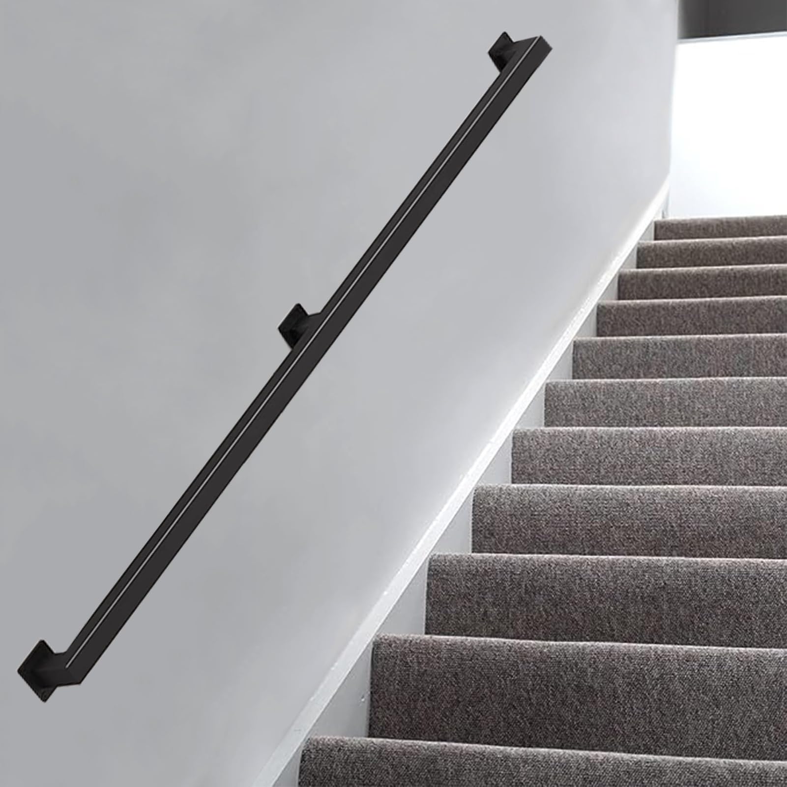 Attrex Black 1-20Ft Modern Stair Railing Metal Wrought Iron Pipes Balusters Hand Rails For Indoor Outdoor Loft Steps Stairs Wall Mount Staircase Handrails Bannister(,14Ft/420Cm)