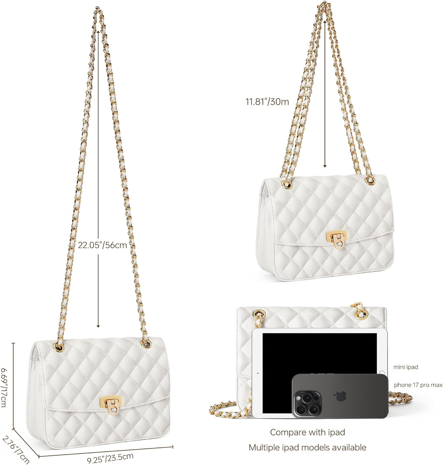 GEMIU Quilted Purses for Women Crossbody Purses Small Purse Ladies Shoulder Bag with Chain Strap