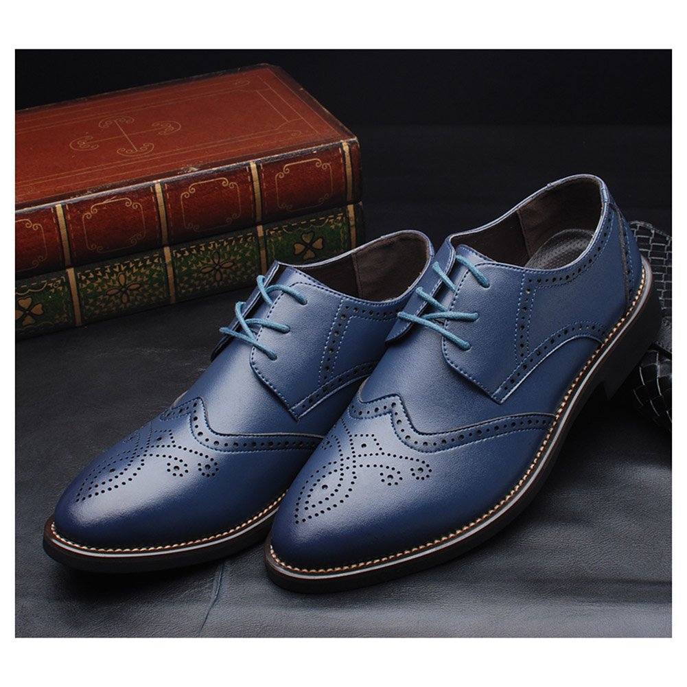 ANUFER Uomo Inteligente Punta Scarpe da Sera Allacciare Formale attività Commerciale Nozze Brogues Blu Marino P110 EU45