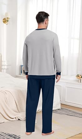PrinStory Men's Pajama Sets Sleepwear Pjs Soft and Comfortable Nightwear Two Piece Loungewear with Pockets S-2XL