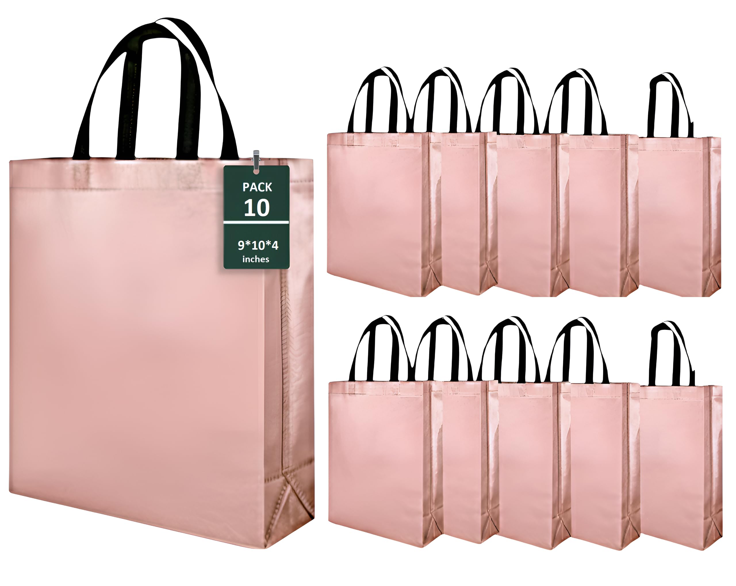 ekysa dekor Rose Gold Metallic Bags with Handles (Pack of 5) - 9x10x4 Inches, Reusable Non-woven Laminated Eco-Friendly Glossy Tote Bags for Wedding/Party Return Gift, Festive Hamper (Water-Resistant)-image-42