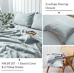 Simple et opulence 100% Ensemble de housses de couettes en lin 3pcs Style de base en lin naturel français lavé en pierre de couleur solide literie avec fermeture bouton (Reine, Bleu poussiéreux)