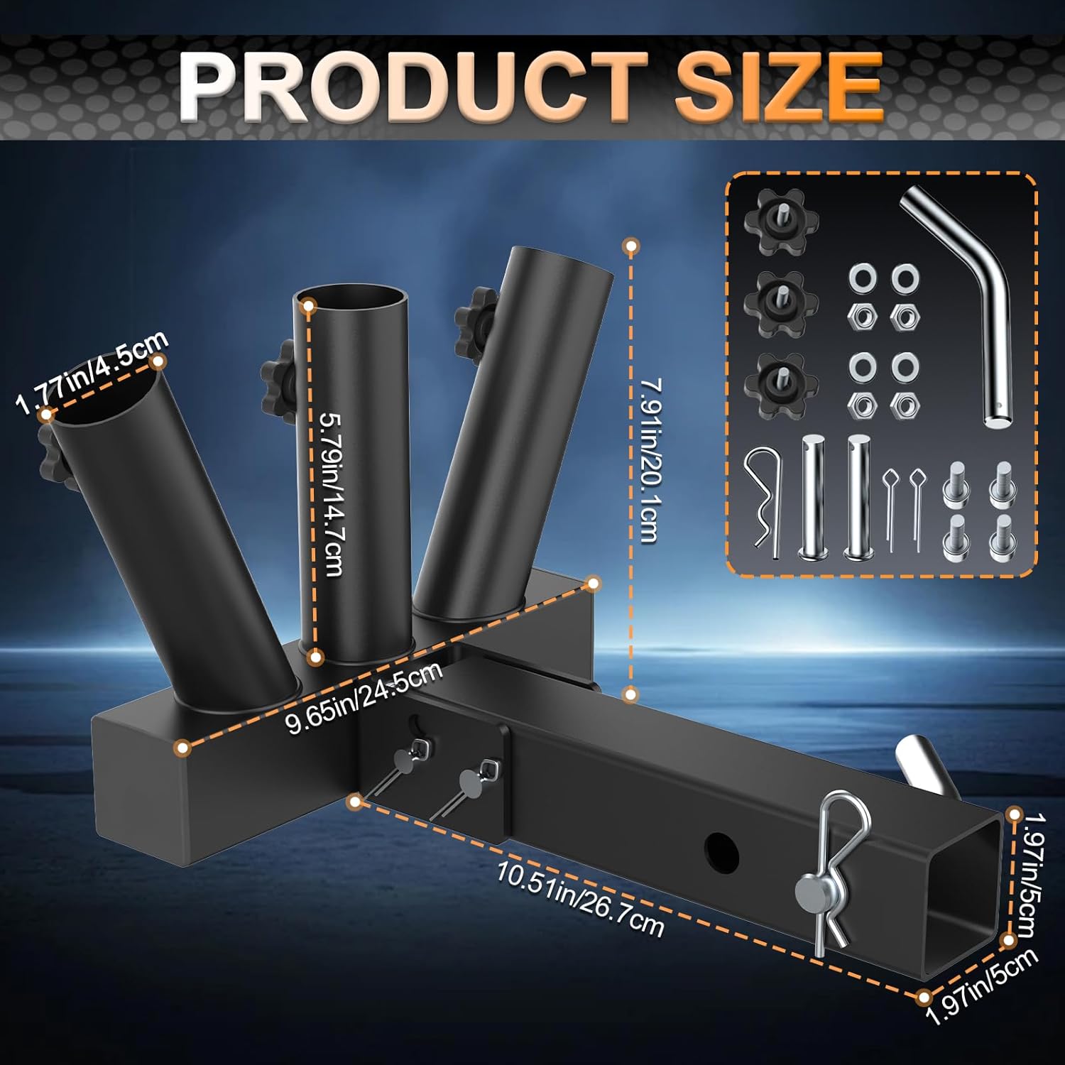 Trailer Hitch Flag Pole Holder, Heavy Duty Triple Flagpole Mount Fit for Standard 2" Hitch Receiver, Universal Flag Pole Compatible with Truck, Jeep, RV, SUV, Pickup, Camper, Trailer(Black)