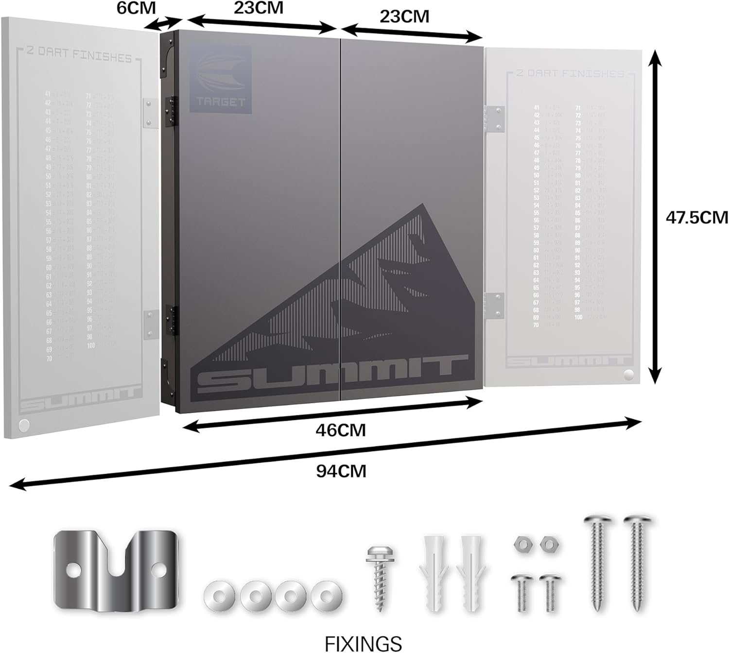 Target Darts Summit Cabinet and Slim Dartboard Set |Complete Dart Set Up | Includes Dart Board Cabinet and Board, Steel Tip Brass Darts, 1 Month Dartcounter App Subscription