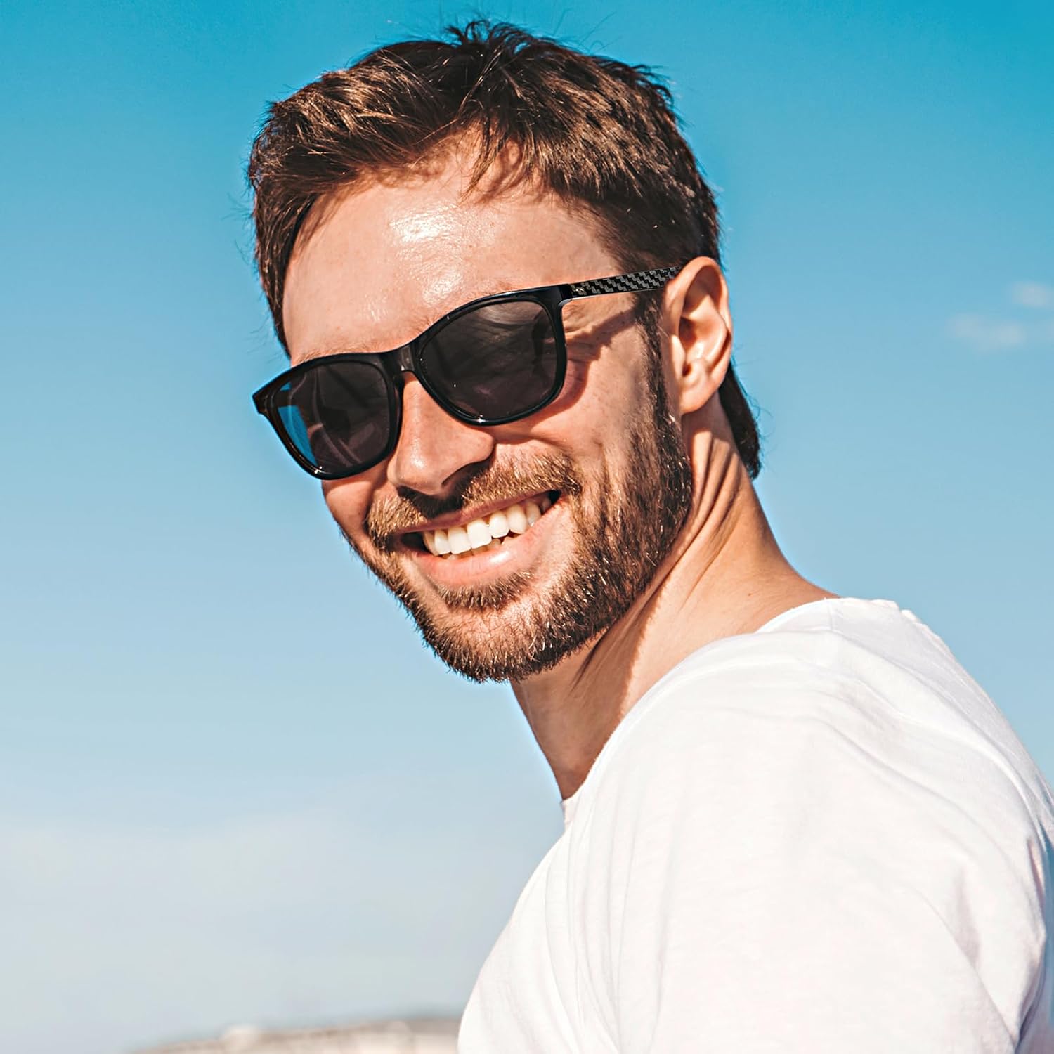 DUCO Rectangular Polarized Sunglasses for Men Acetate Carbon Fiber Sun Glasses Driving Fishing Golf UV400 Protection DC8330 - Image 2