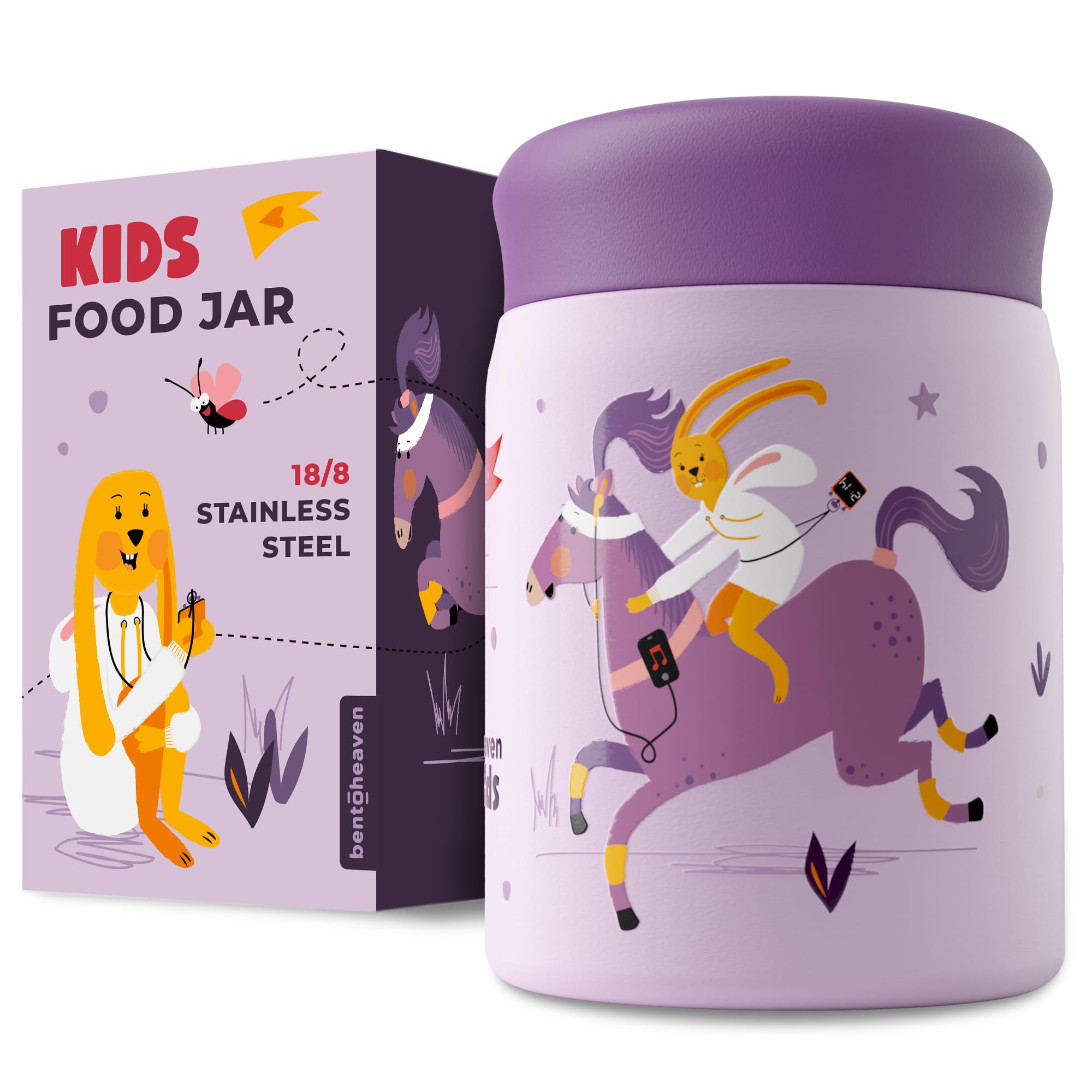 Bentoheaven Kids Food Jar (10oz) - Vacuum Insulated Food Container - Premium Double Wall Stainless Steel - Easy to Open - Keeps Soup & Food Hot/Cold - Lunch Box Thermos for Hot Food Kids (Mauve)