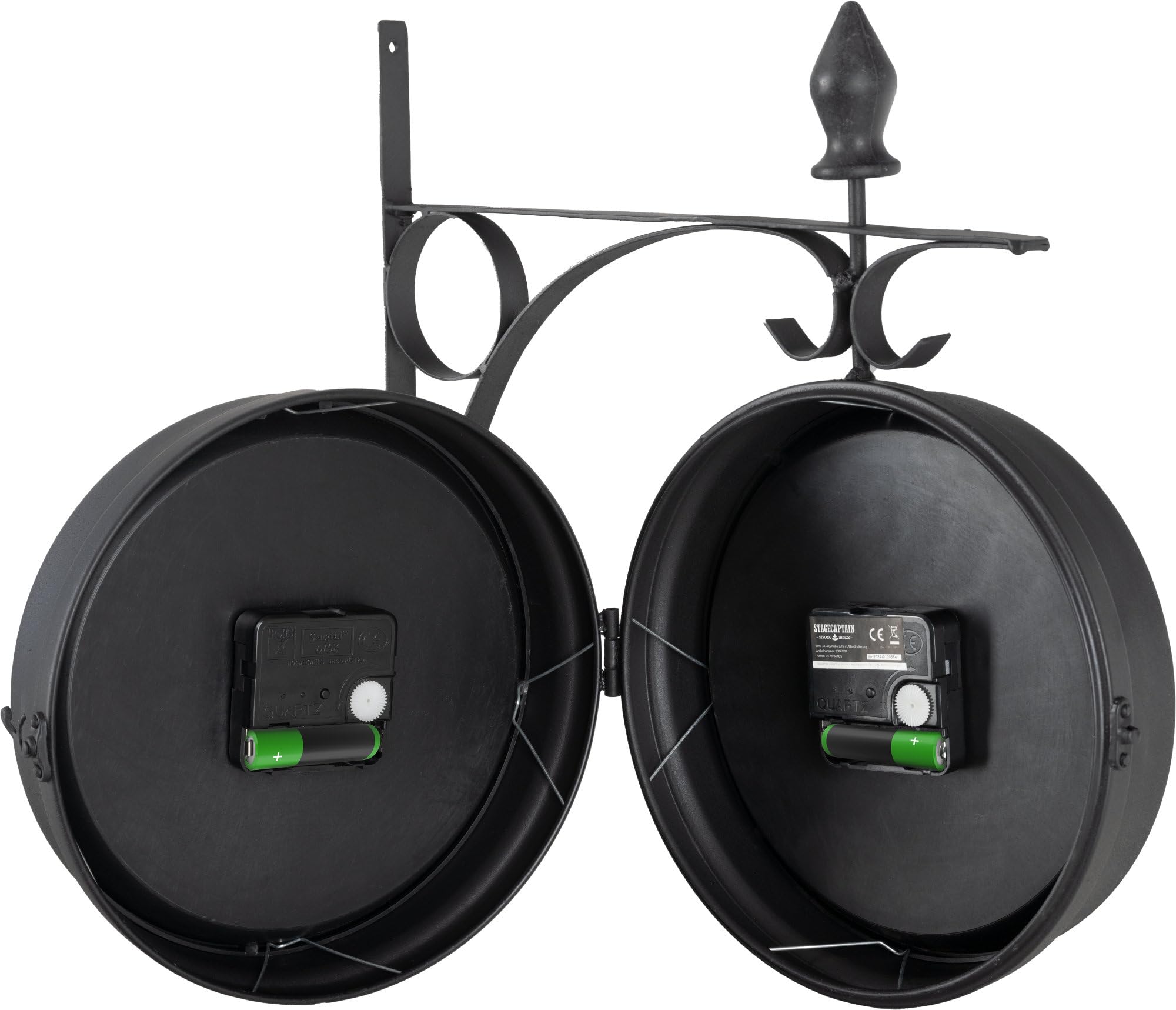Stagecaptain BHU-4543 BK Reloj de Estación Grande con Soporte de Pared | Reloj de pared con carcasa metálica y soporte de pared integrado, Movimiento de cuarzo a pilas, Diámetro de la esfera: 25 cm