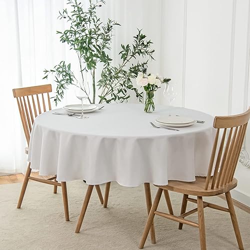 maxmill Mantel redondo con textura de lino a prueba de derrames, sin arrugas, suave mantel de jacquard para mesa circular, para comedor, bufé,