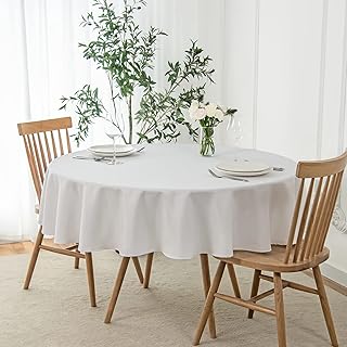 maxmill Round Linen Looking Textured Tablecloth Spill-Proof Wrinkle Free Soft Jacquard Table Cloth for Circular Table Cover, for Dining Room Buffet Banquet Parties Holiday Dinner, 70 Inch White