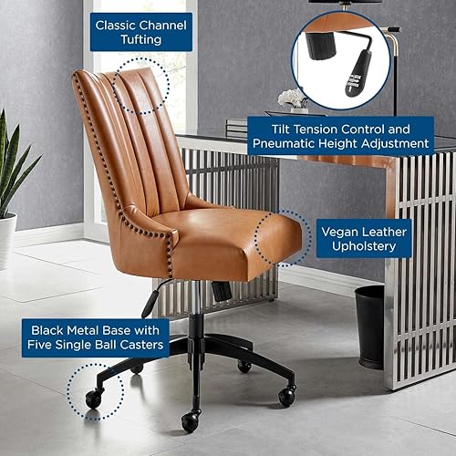 Miniatura 8 de Modway Empower Channel - Silla de oficina de cuero vegano capitoné, color negro y marrón, 27 x 22 x 38.5 pulgadas