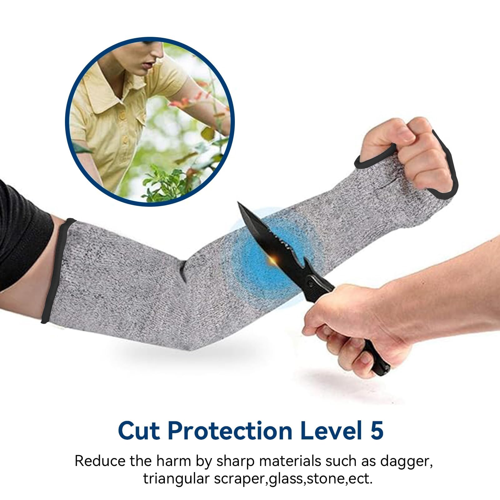 Manchons en tricot résistants aux coupures, 45cm/17,71 po manchons de protection pour le jardinage avec trou pour le pouce protège-bras résistant aux perforations pour les travaux à haut risque