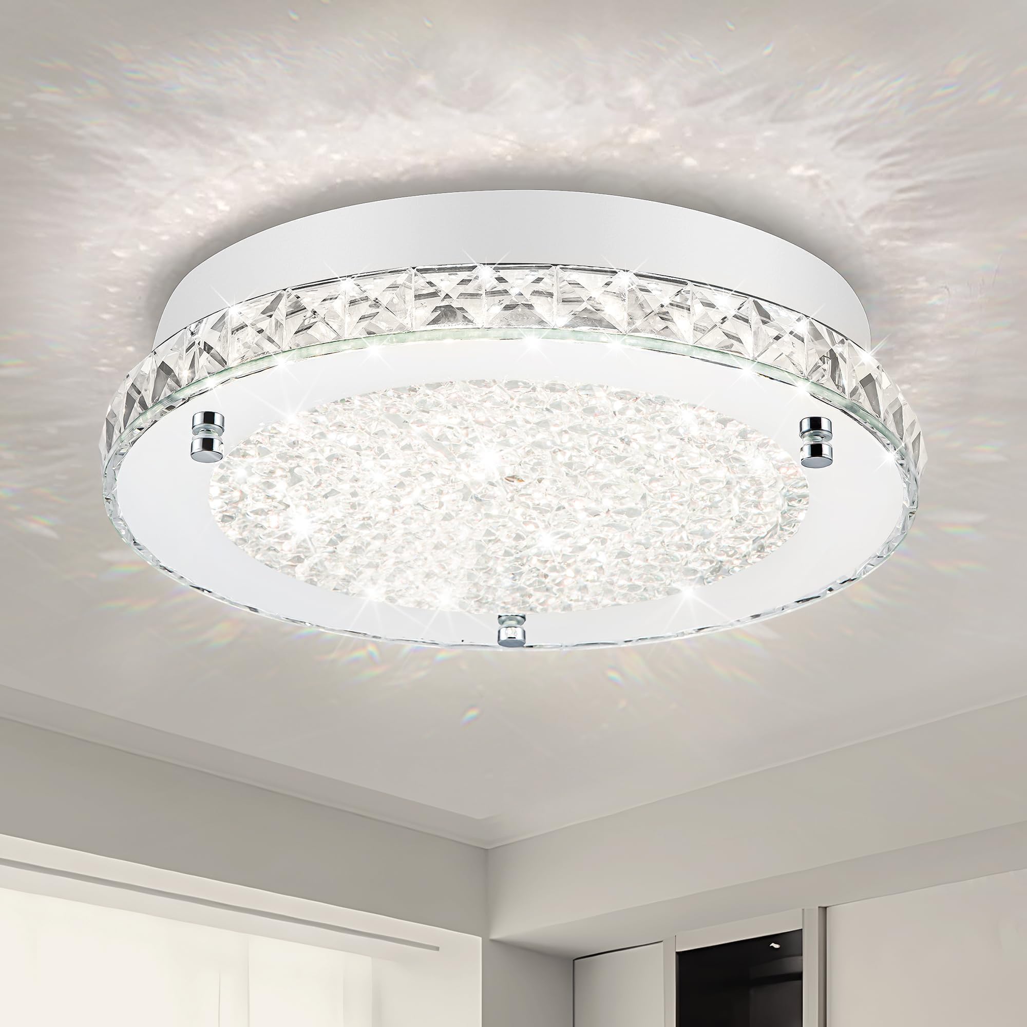 Crystal Ceiling Light Flush Mount Ceiling Light Fixture 4000K Dimmable