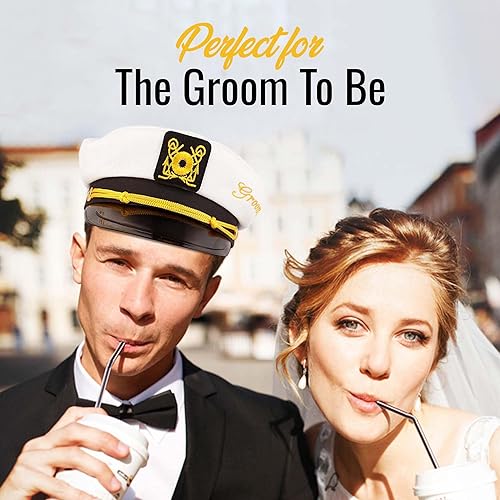 Miniatura 7 de Sombrero de capitán de despedida de soltero - Sombrero de soltero náutico para novio  Accesorio divertido Boats n' Hoes Bridal Shower