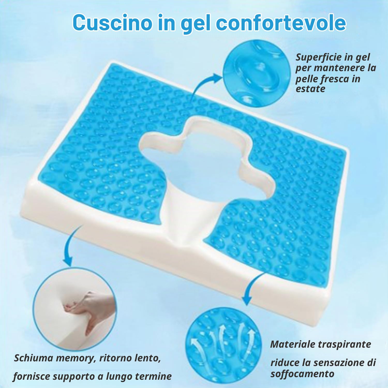 Cuscino Anti-Decubito,Cuscino In Memory Foam Per Il Coccige,Materiale In Fibra,Apertura a Forma Di t,Ottima Traspirabilità,Adatto Per Persone Costrette a Letto o Che Trascorrono Lunghi Periodi Sedute