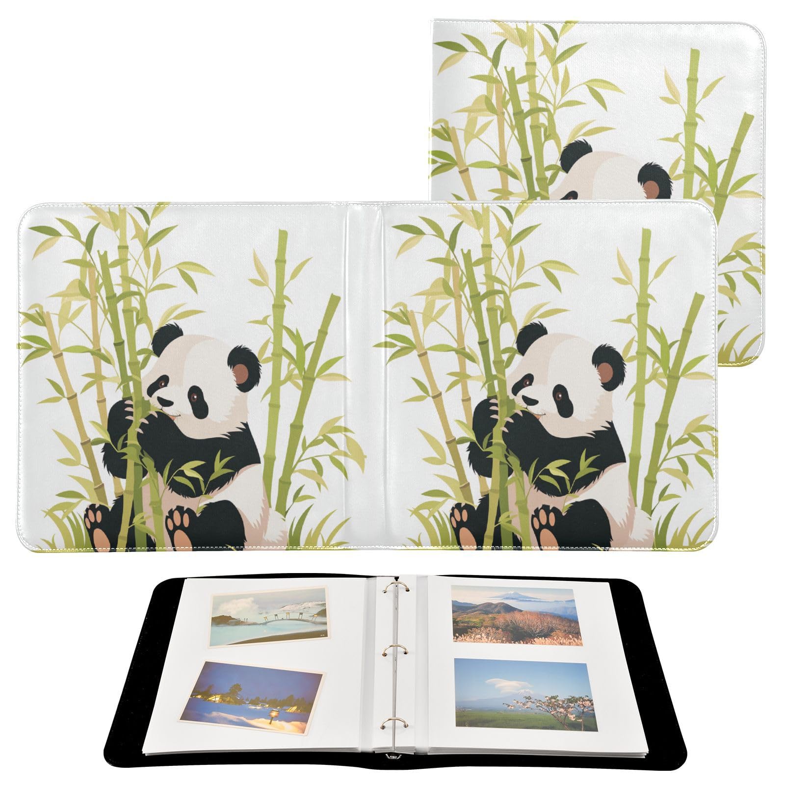 Kigai Cute Panda Photo Album Self Adhesive Scrapbook Album Leather Cover DIY Picture Scrap Book with 20 Adhesive Sheets, 11.8x24x0.8 inch