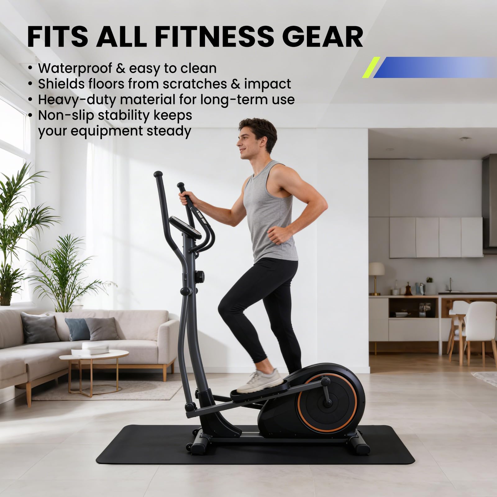 Garvee Tappetino per attrezzature da palestra, 180 x 90 cm/150 x 70 cm, in PVC, spessore 6 mm, antiscivolo, protezione per pavimenti in legno duro, per tapis roulant ellittico cyclette attrezzature da