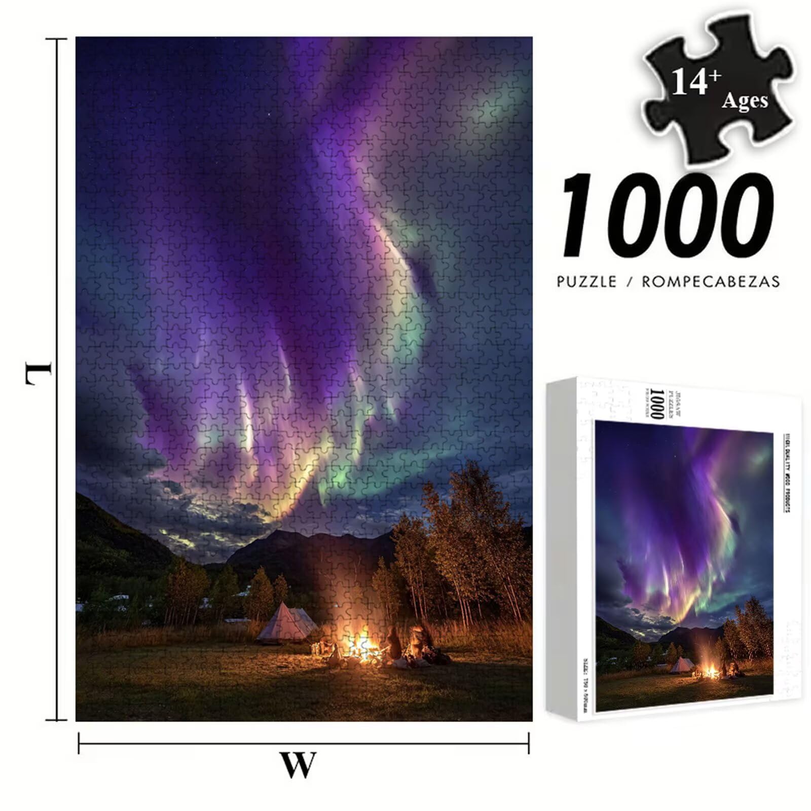 Puzzle 1000 Pezzi - Aurora & Paesaggio - Puzzle in Legno Durevole con Lettere sul Retro - 75 x 50 cm - Hobby Creativo Senza Polvere - Articolo per Collezionisti e 14 Anni in Su P3#1320