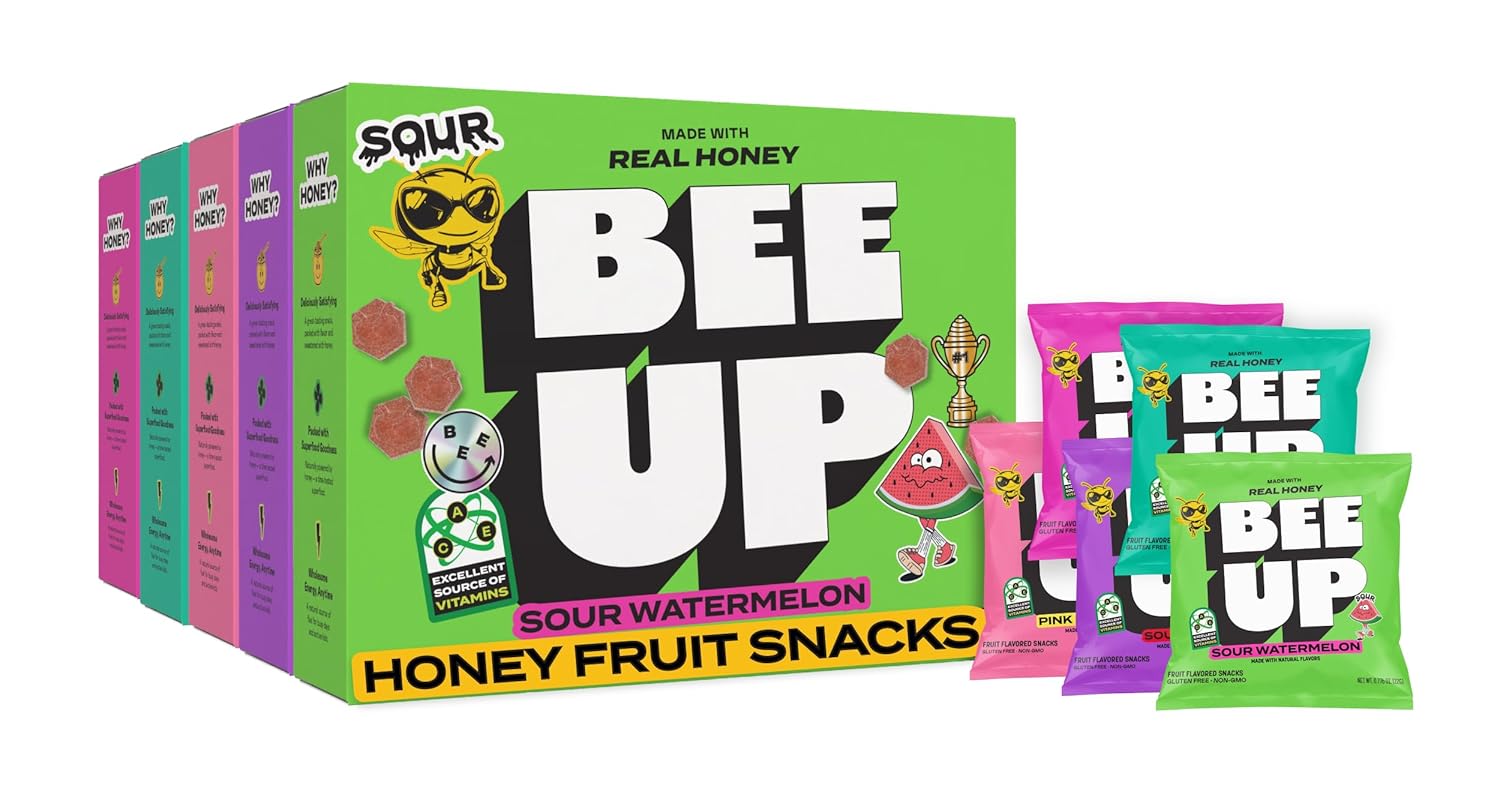 BEEUP Honey Fruit Snacks Variety Pack – With a Teaspoon of Honey in Every Pouch – Dye Free, No Corn Syrup – Individually Wrapped Fruit Snacks for School, Sports, Soccer (Pack of 50)