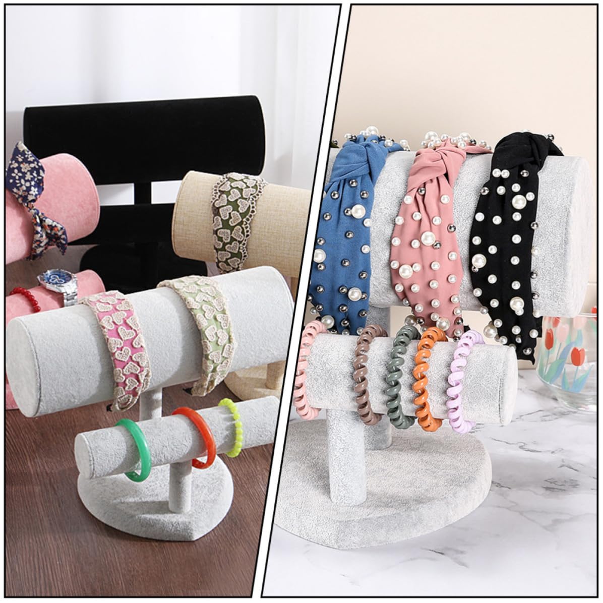 PLAFOPE Doppellagiger Stirnband und Armband Präsentationsständer aus Lint und Pvc mit Feiner Textur Sicher zur Schmuckaufbewahrung zu Hause