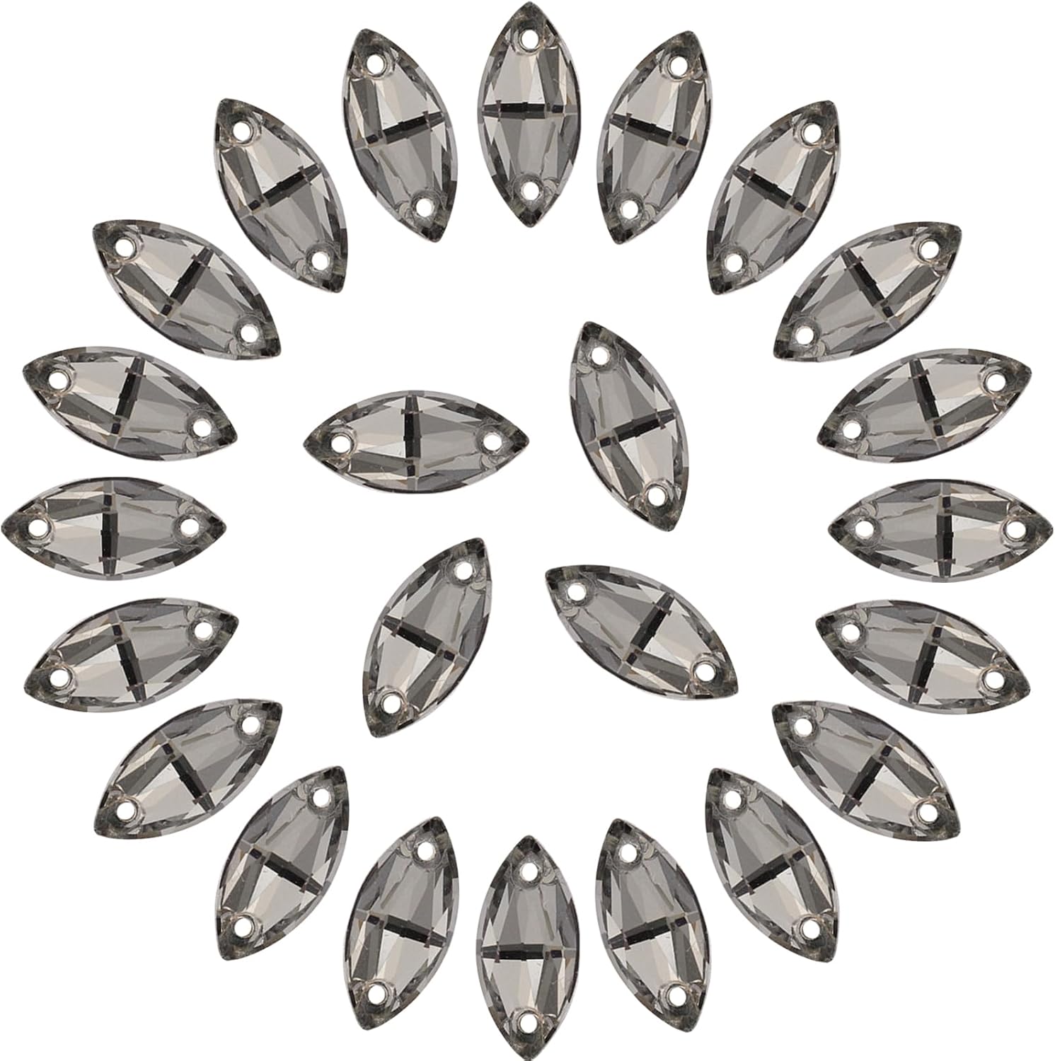 Horse Eye Rhinestones Flatback Sew on Rhinestone with 2 Holes 42pcs 7x15mm Glass Navette Shape Rhinestones for Crafts Project,Clothes,Costume,Shoes,Bags,Black Crystal