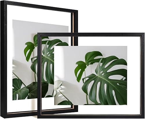Miniatura 60 de Egofine Juego de 2 marcos flotantes de 8 x 10 pulgadas, marco de fotos de plexiglás doble, hecho de madera maciza, fotos de cualquier tamaño de