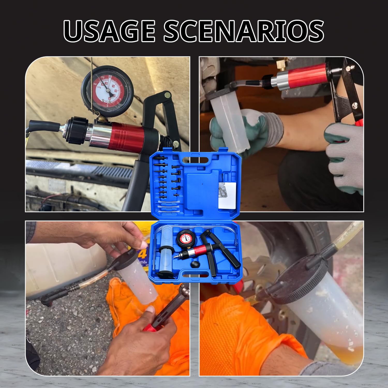 Kit di Spurgo Freni Auto, Tester Manuale per Pompa a Vuoto e Pressione, Kit di Spurgo Liquido Freni e Frizione per Auto e Moto