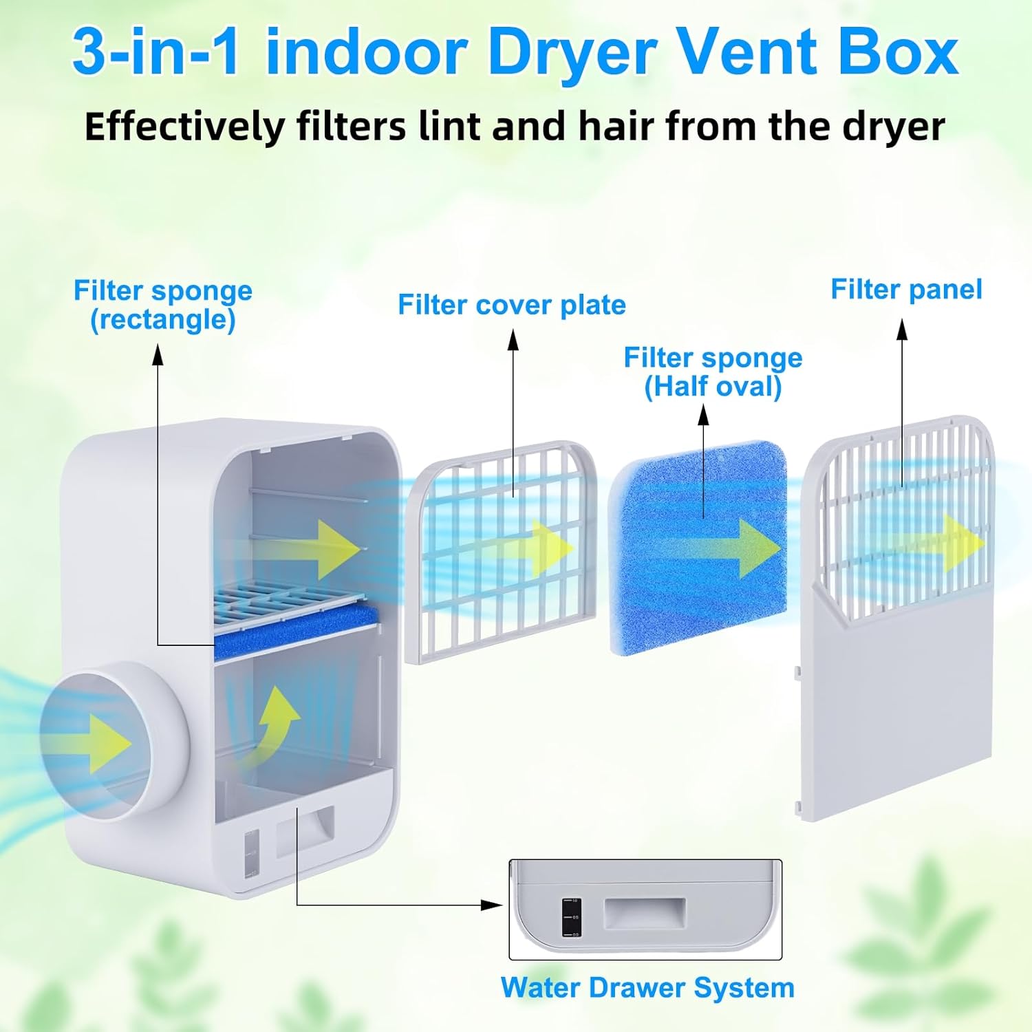2025 New Upgraded Indoor Dryer Vent Kit, 3-in-1 Dryer Lint Trap with 6 Polyester Filter&10ft Dryer Vent Hose,Enhanced Air Quality,Energy Efficient Water Drawer System for Electric Clothes Dryer